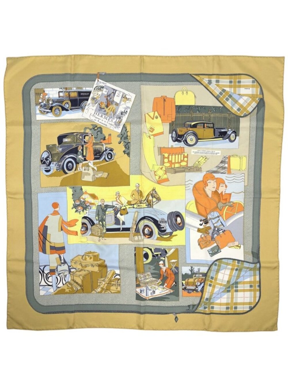Hermes Carre 90 L Elegance Et le Confort en Automobile Scarf Silk Yellow